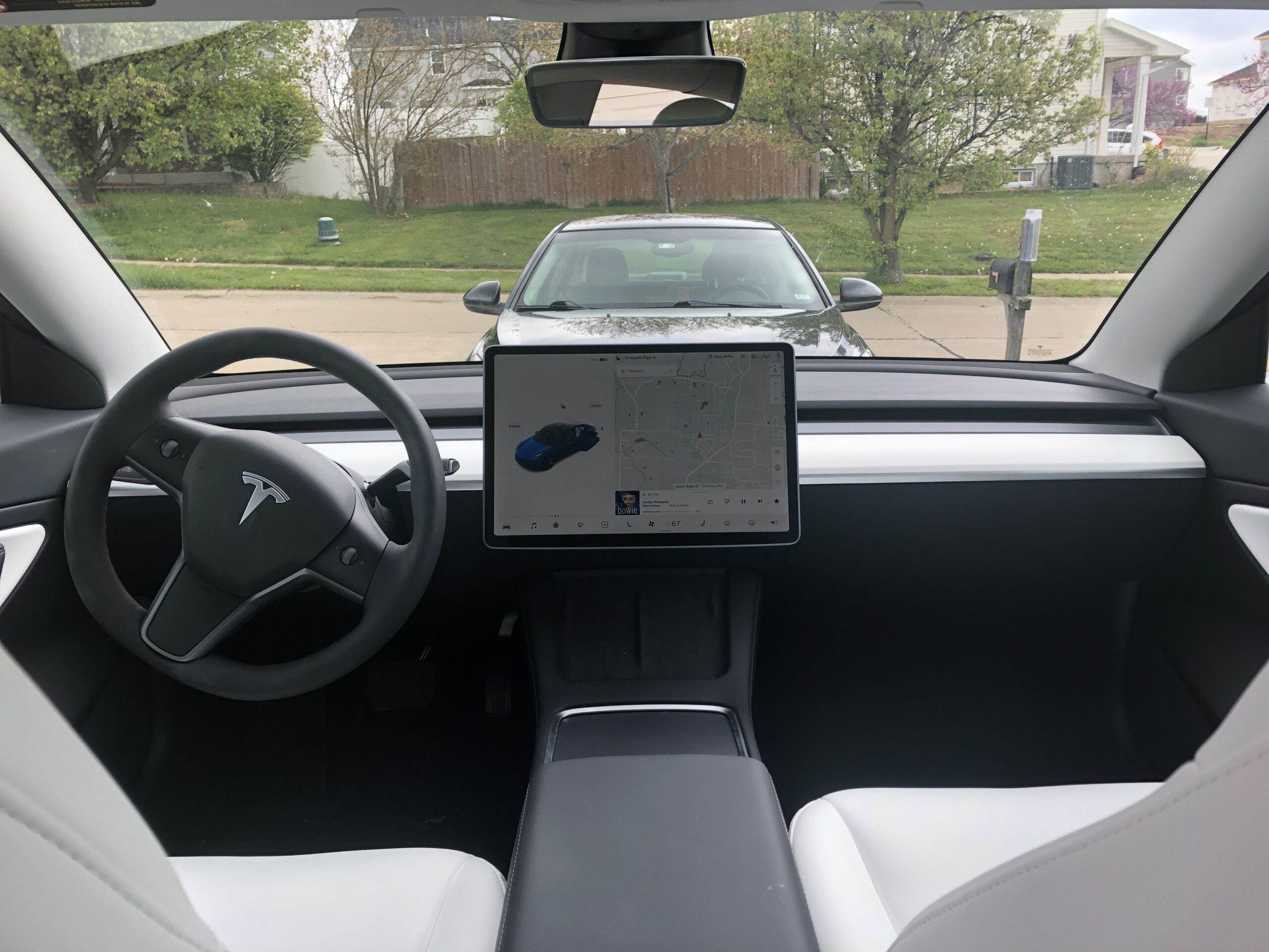 White interior of our Tesla Model 3